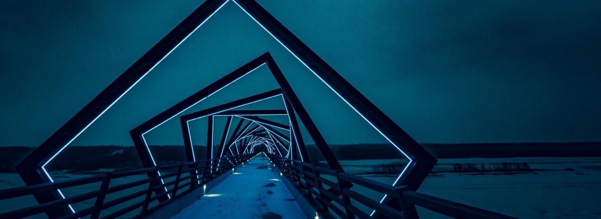 The High Trestle Trail Bridge over the Des Moines River Valley between Woodward and Madrid in Central Iowa, United States.